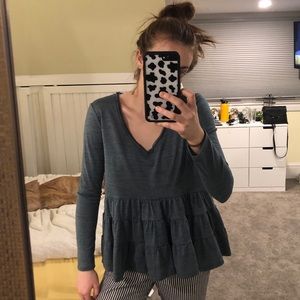 Long sleeve V-neck peplum top